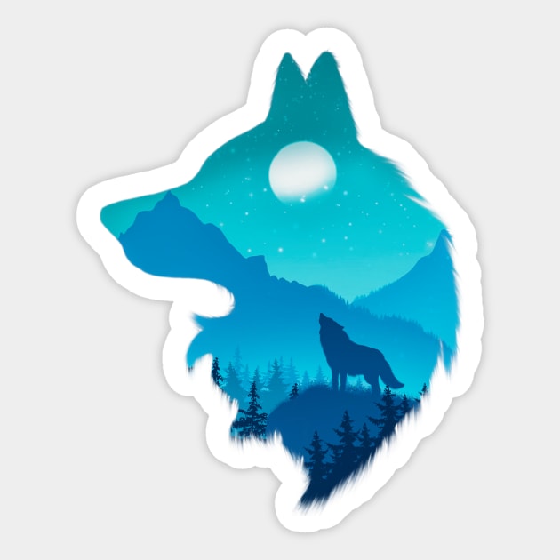 Lonely Night - Wolf (Digital Drawing) Sticker by lunaroveda